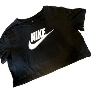The Nike Tee Black Cropped Shirt White Logo Short Sleeves Cotton Size Medium